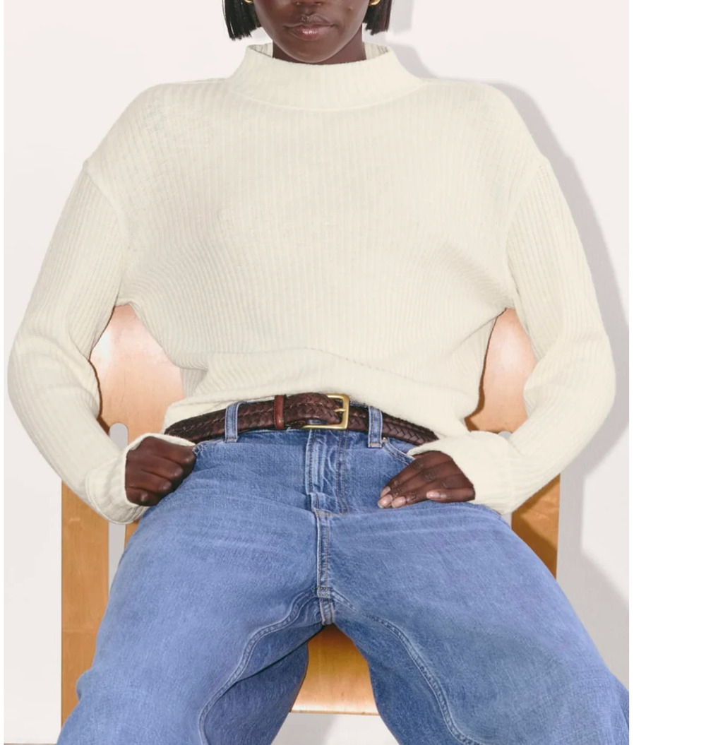 New Everlane The Cozy Rib Funnel-Neck Sweater Bone XL NWT $98 Organic Cotton